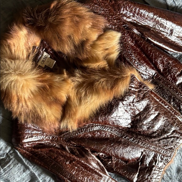 EUVC VTG Fur Collar Cuffs EMBOSSED CROC TEXTURED LAMB Zip LEATHER JACKET S M 6 8 - Picture 6 of 17